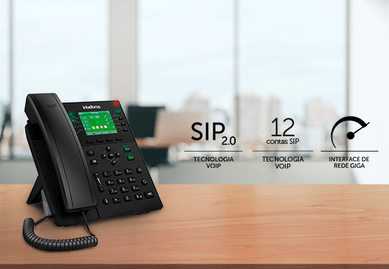 12 contas SIP e interface de rede Gigabit Ethernet