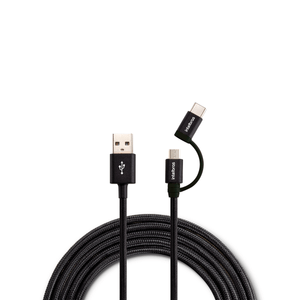 Cabo USB - Micro USB + USB-C 1,5m Nylon Preto Intelbras EUABC 15NP