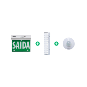 Kit Luminária de Emergência + Placa de Sinalização + Sensor de Presença ESP 360+