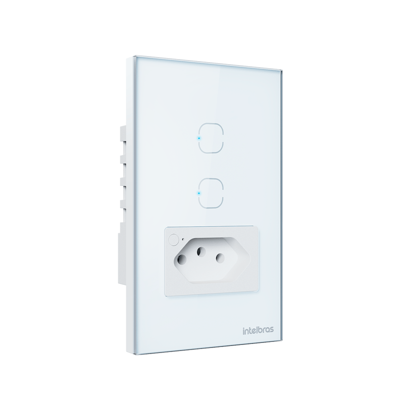 Tomada Simples 10A IZY Smart Wi Fi Com Interruptor 2 Teclas ETS 2002 Branco Intelbras