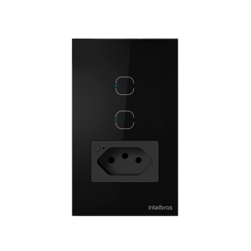 Tomada Simples 10A IZY Smart Wi Fi Com Interruptor 2 Teclas ETS 2002 Preto Intelbras