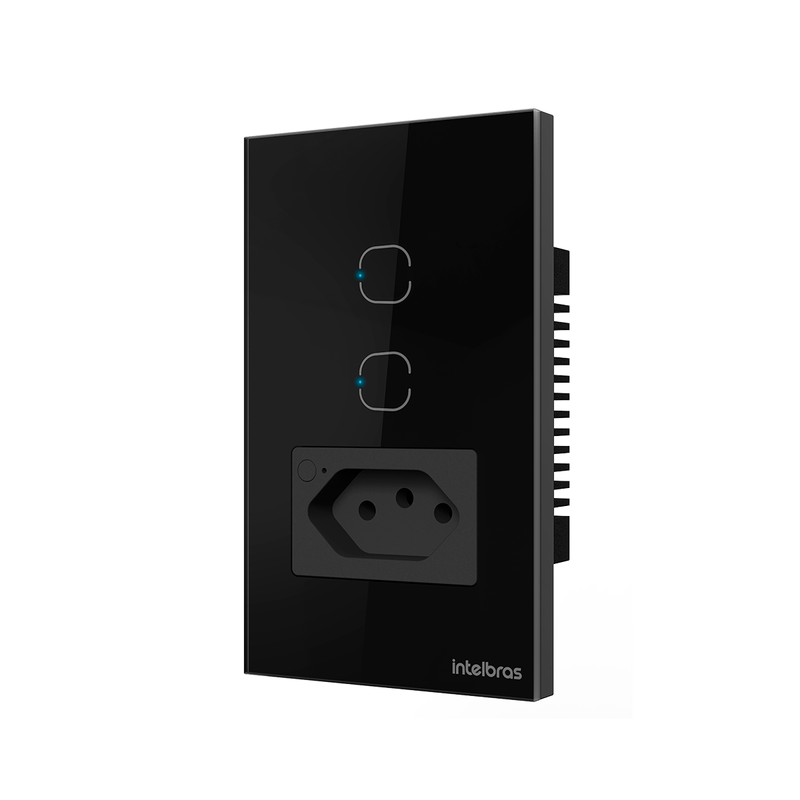 Tomada Simples 10A IZY Smart Wi Fi Com Interruptor 2 Teclas ETS 2002 Preto Intelbras