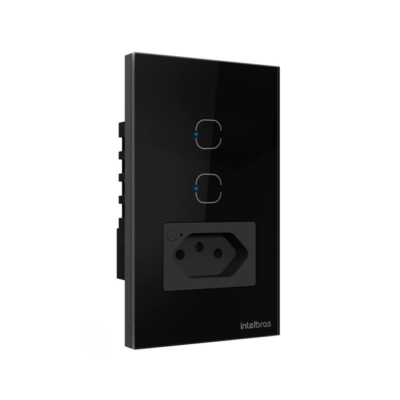 Tomada Simples 10A IZY Smart Wi Fi Com Interruptor 2 Teclas ETS 2002 Preto Intelbras
